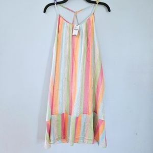NWT Lane Bryant Colorful Pastel & Gold Spaghetti Strap Flowy Trapeze Mini Dress